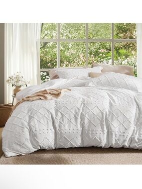 NWT Bedsure White Boho Duvet Cover Queen Size 90”x90” 3 Piece Set Full/Queen